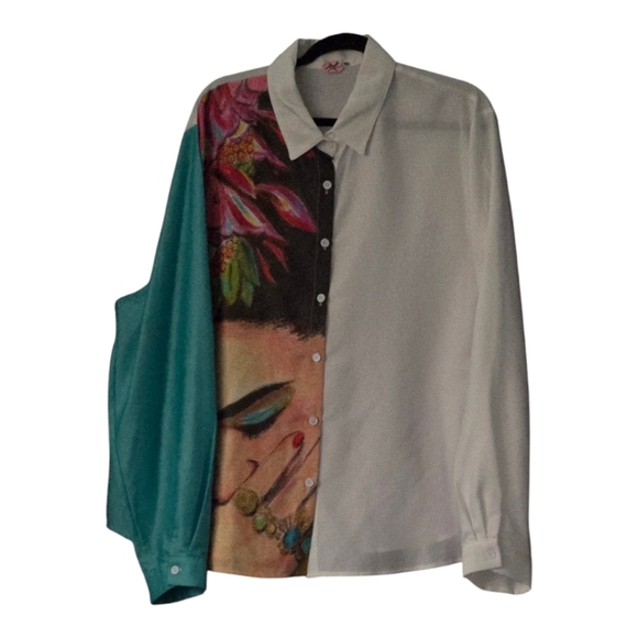 Button down white, aqua, tan, pink, black size 4xl=20 - Picture 2 of 4